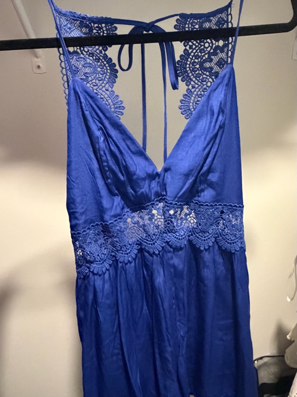 Love Tree Blue Lace-Trim Jumpsuit Romper